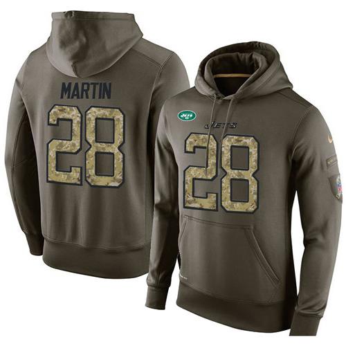 NFL Men's Nike New York Jets #28 Curtis Martin Stitched Green Olive Salute To Service KO Performance Hoodie